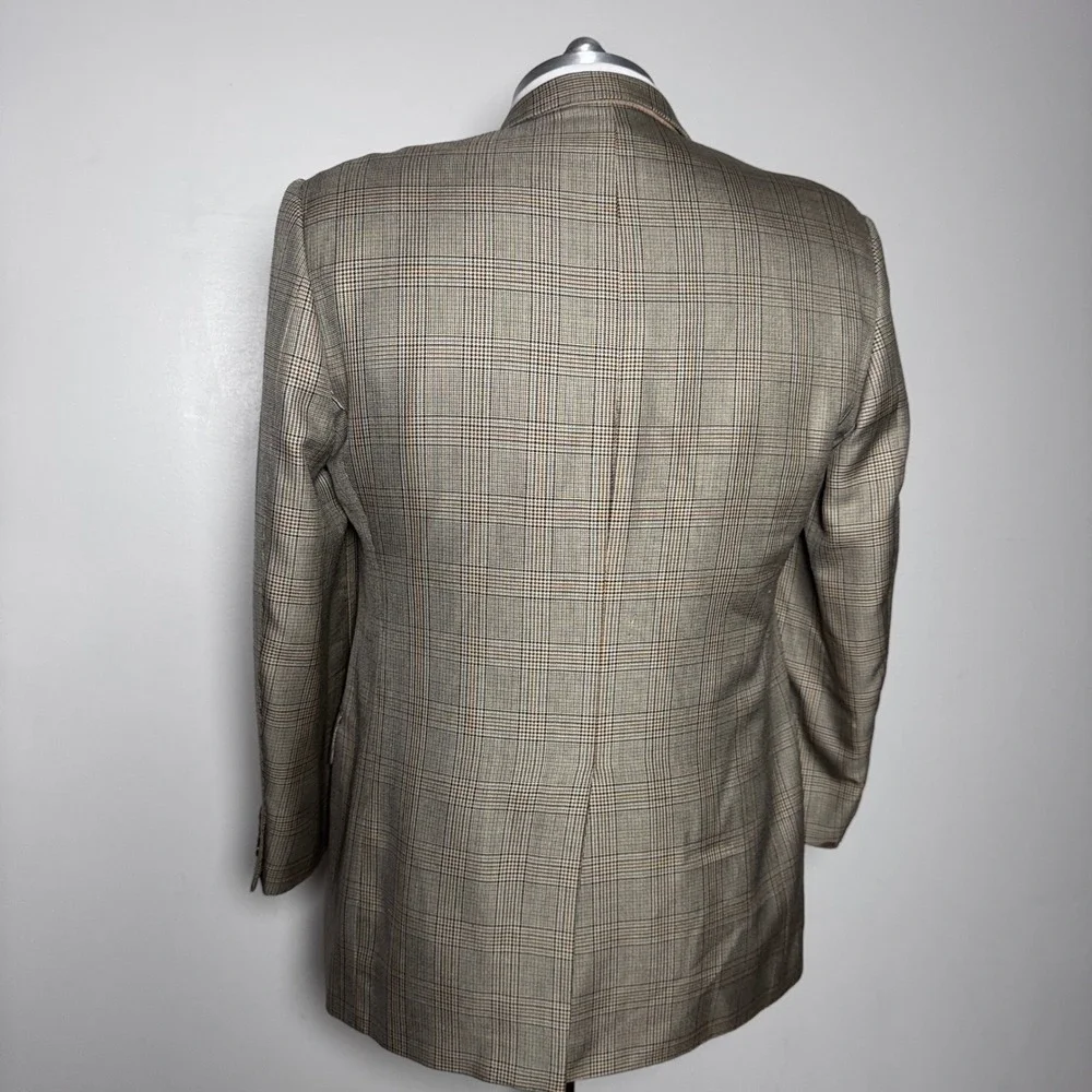 Brooks Brothers Sport Coat Mens 46L Tan Glen Plaid‎ Silk Wool Blend Blazer